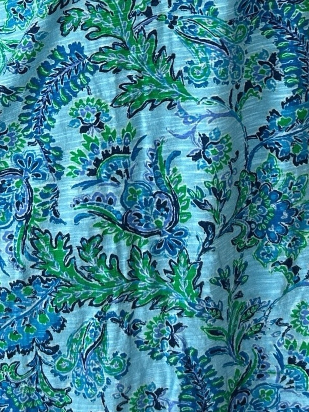 J. Jill Paisley Floral Top Large Tall Blue Green Boho Long Sleeve Blouse Stretch - Picture 4 of 7